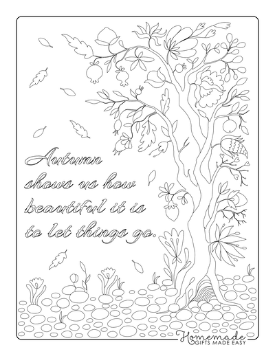 Fall Coloring Pages Tree Leaves