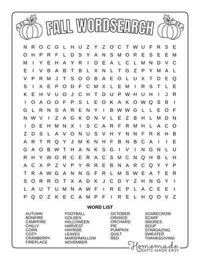 Free Printable Fall Word Search Puzzles For Kids