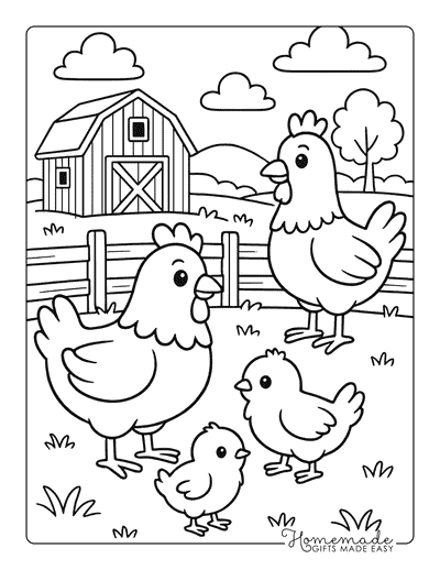 Farm Animal Coloring Pages Cute Chickens