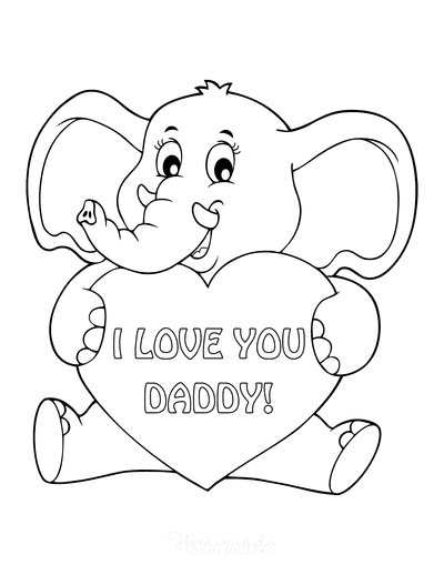 Fathers Day Coloring Pages Cute Elephant Holding Heart Daddy