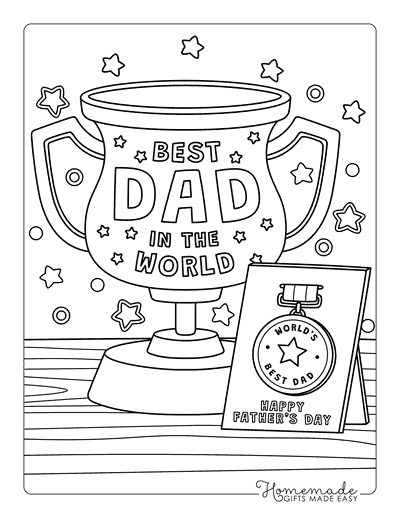 Fathers Day Coloring Pages Fathers Day Trophy and Medal Best Dad Coloring Page
