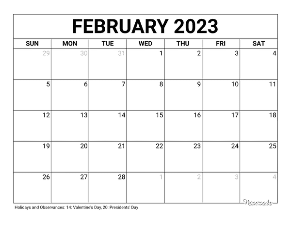 February 2023 And 2024 Calendar Free Printable With Holidays