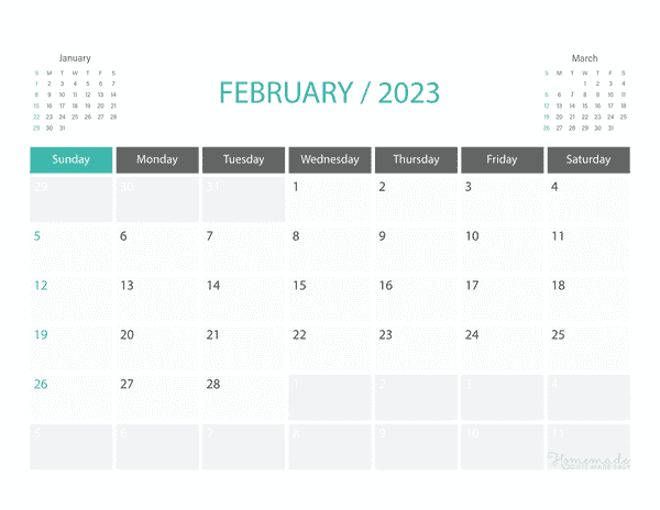 february Calendar 2023 Printable Corporate Landscape