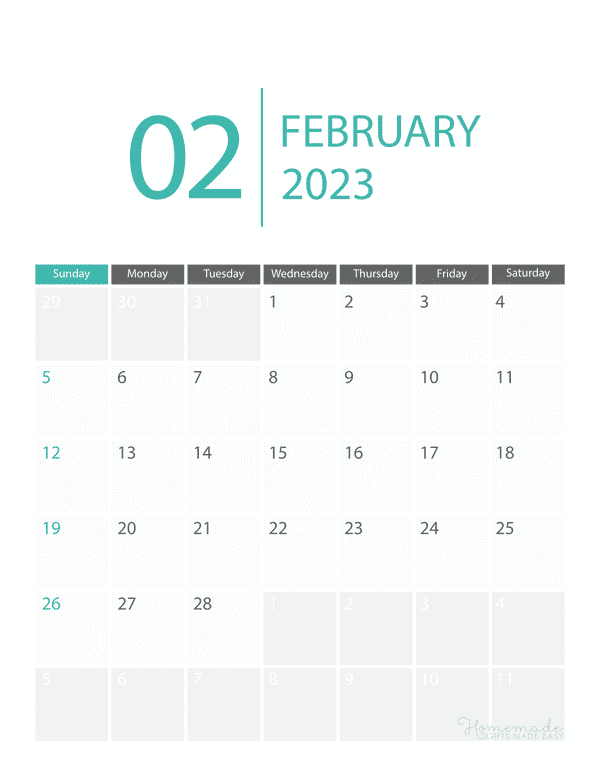 february Calendar 2023 Printable Corporate Portrait