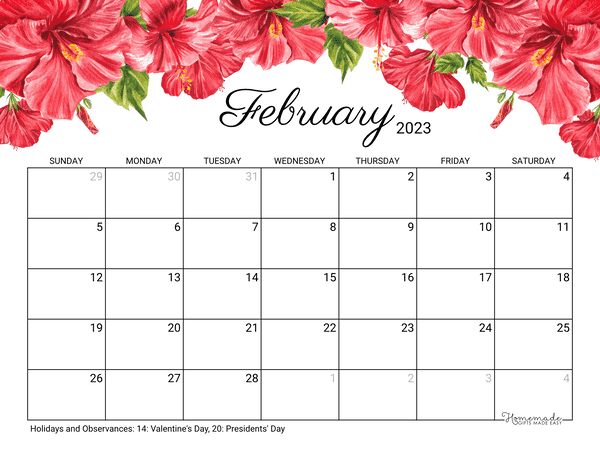 February 2023 & 2024 Calendar | Free Printable with Holidays