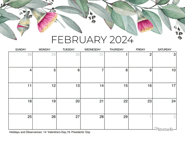 February 2023 & 2024 Calendar | Free Printable with Holidays February 2023 & 2024 Calendar | Free Printable with Holidays