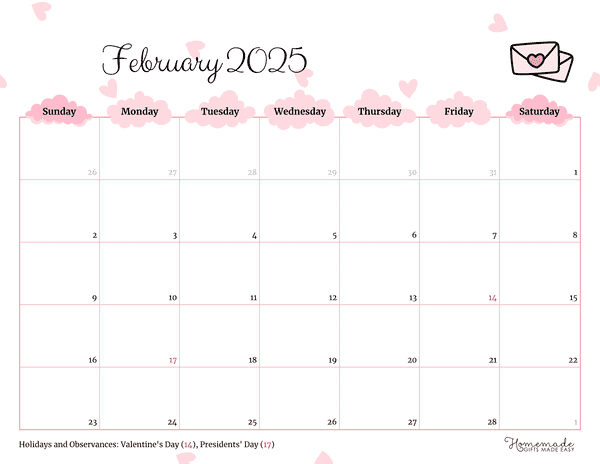 February 2025 Calendar Printable with Holidays