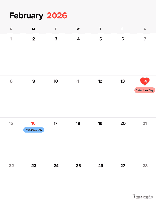 February Calendar 2026 Minimalist Phone Calendar Portrait