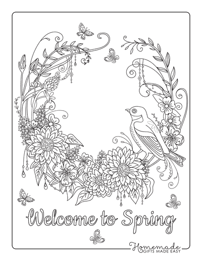 Flower Coloring Pages Beautiful Detailed Bird Flower Wreath