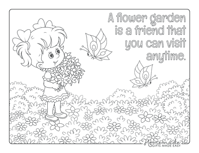 little girl picking flowers coloring page