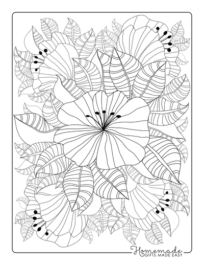 Flower Coloring Pages Detailed Patterned Leaves Flowers