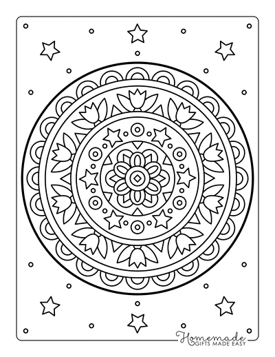 Flower Coloring Pages Easy Mandala Tulips Stars