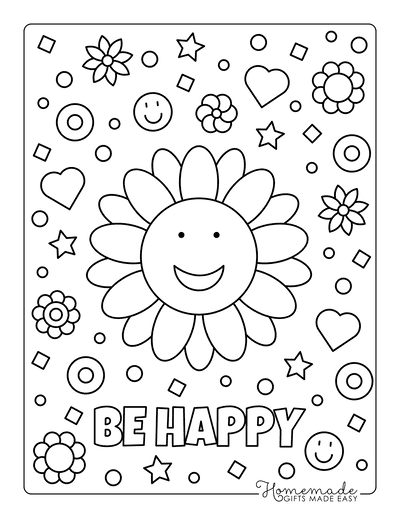 Flower Coloring Pages Happy Smiley Flower for Kids