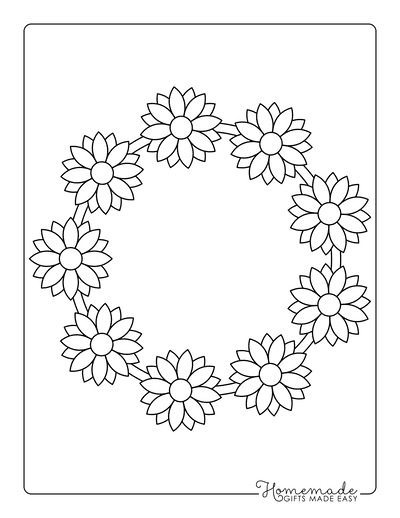 Flower Coloring Pages Simple Flower Wreath