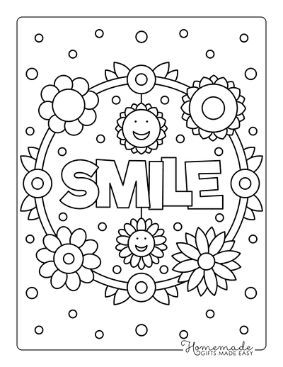 Flower Coloring Pages Smile Flower Wreath for Kids