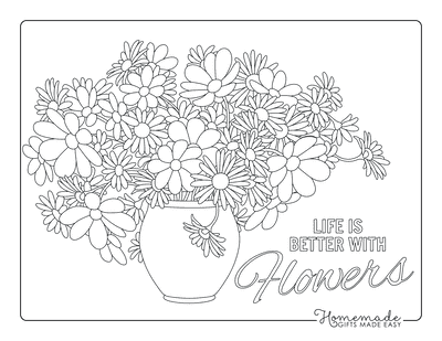 Flower Coloring Pages Vase Bouquet of Summer Garden Flowers