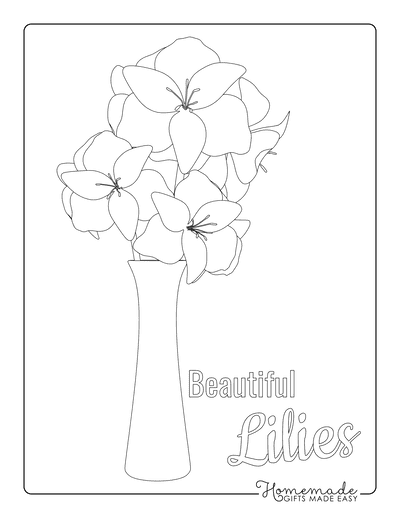 Flower Coloring Pages Vase of Lilies Outline