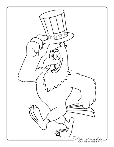 Fourth of July Coloring Pages Cartoon Eagle Stars Stripes Hat