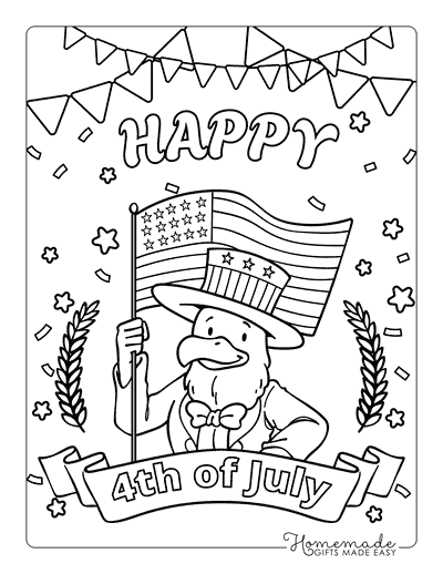Fourth of July Coloring Pages Cool Eagle in Uncle Sam Hat July 4th