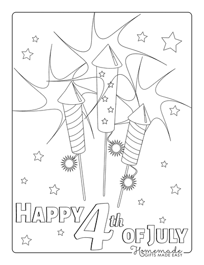Fourth of July Coloring Pages Firecrackers Fireworks Stars Explosions