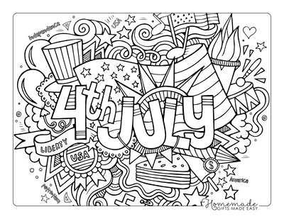Fourth of July Coloring Pages for Adults Doodle Usa Icons
