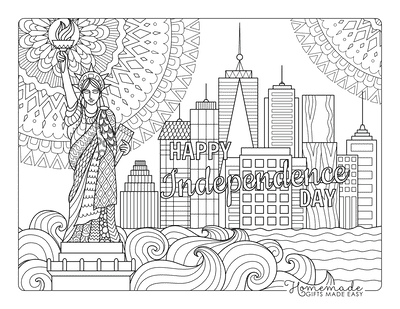 Fourth of July Coloring Pages for Adults Statue of Liberty Fireworks