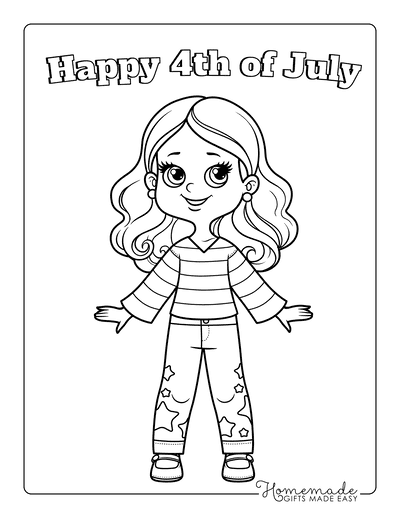 Fourth of July Coloring Pages Girl in Usa Costume