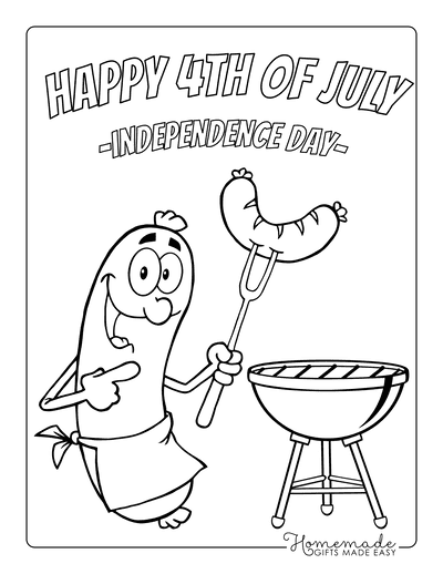Fourth of July Coloring Pages Grill Barbeque Comic Hot Dog
