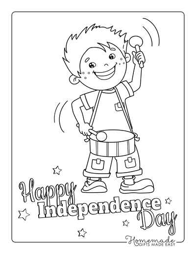 Fourth of July Coloring Pages Independence Day Boy Drumming