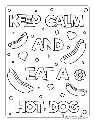 Fourth of July Coloring Pages Keep Calm and Eat a Hot Dog