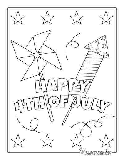 Fourth of July Coloring Pages Pinwheel Fireworks Stars