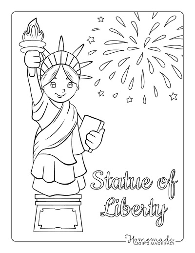 Fourth of July Coloring Pages Statue of Liberty Fireworks