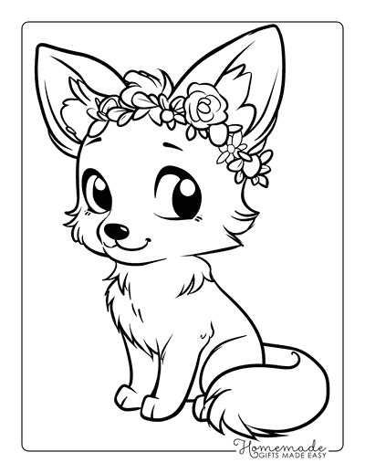 Fox Coloring Pages Baby Fox Wearing Flower Crown