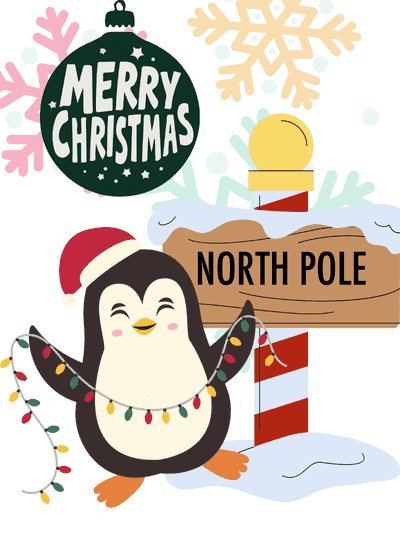 Free Printable Christmas Card Cute Penhuin North Pole for Kids