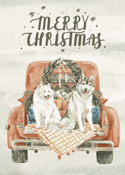 Free Printable Christmas Card Cute Rustic Dogs Cozy Truck