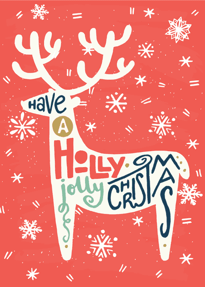Free Printable Christmas Card Have a Holly Jolly Christmas Reindeer Red