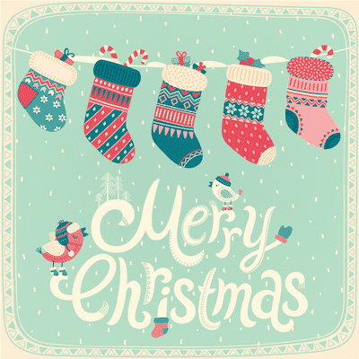 Free Printable Christmas Card Knitted Stockings Birds Merry Christmas