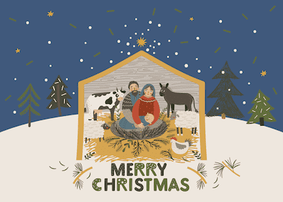 Free Printable Christmas Card Nativity Mary Joseph Jesus Stable Star