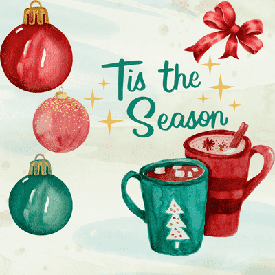 Free Printable Christmas Card Tis the Season Cocoa and Mugs