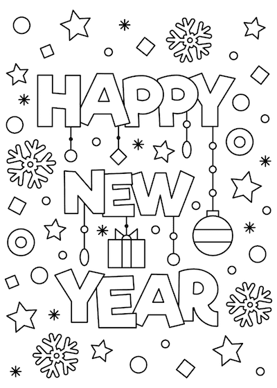 Tarjeta de Navidad para imprimir gratis y colorear Feliz Año Nuevo