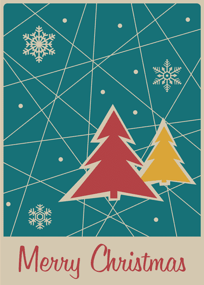 Free Printable Christmas Card Vintage Christmas Tree Snowflakes