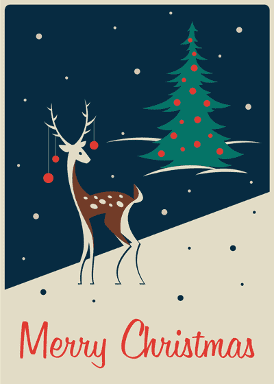 Free Printable Christmas Card Vintage Deer Ornaments Christmas Tree