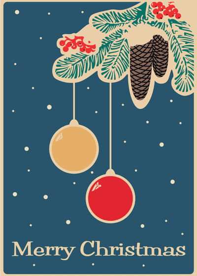 Free Printable Christmas Card Vintage Merry Christmas Baubles