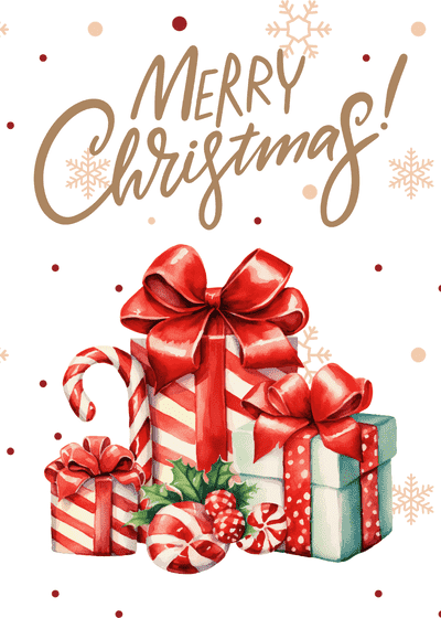 Free Printable Christmas Card Vintage Presents Candy Cane