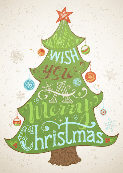 Free Printable Christmas Card Vintage Tree Wish You a Merry Christmas