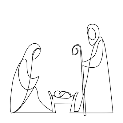 Free Printable Christmas Cards Baby Jesus Mary Joseph Line Art Black White