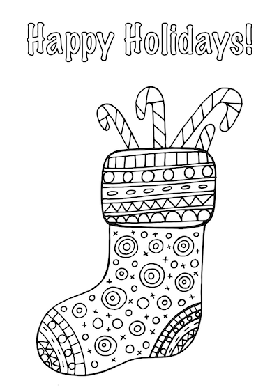 Free Printable Christmas Cards Coloring Candy Cane Stockings