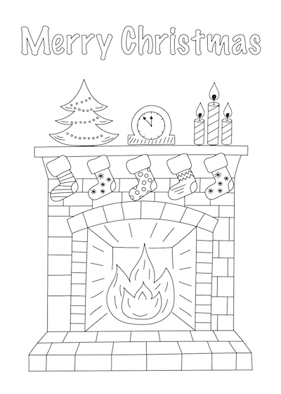 Free Printable Christmas Cards Coloring Fireplace Stockings