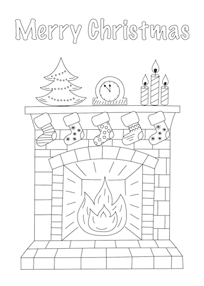 Tarjetas navideñas para imprimir gratis para colorear medias para chimenea