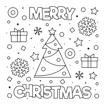 Free Printable Christmas Cards Coloring Merry Tree Gifts Snowflakes